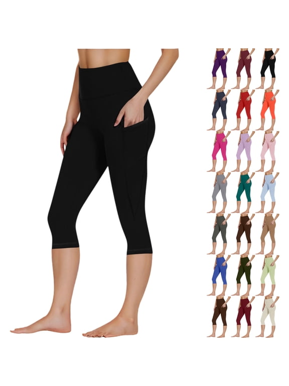Cropped Pants for Women Summer High Waisted Solid Color Capris Matching Slim Fitting Yoga Gym Pants Plus Size Capris for Women,2XL,Black