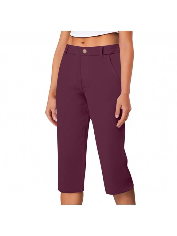 Dressy Capris for Women Casual Summer Fall Business Straight Leg Capri Pants with Pockets Soft Work Office Cropped Pants,2XL,