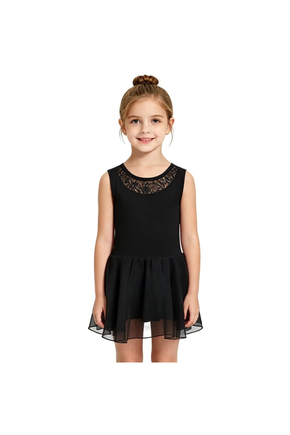 Girls Ballet Leotard Sleeveless Ruffled Edge Ballerina Dress Outfit with Crotch Snap for Dance Ballet(Black/1-2 Years)
