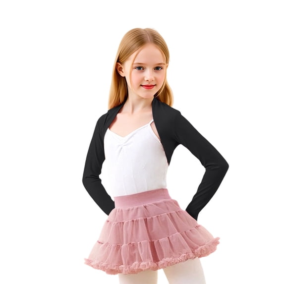 Y-Sunset Girls Ballet Long Sleeve Shrug, Lightweight Dance Cardigan, Breathable Cropped Wrap Top for Practice, Class & Layering(Black/10-11 Years)