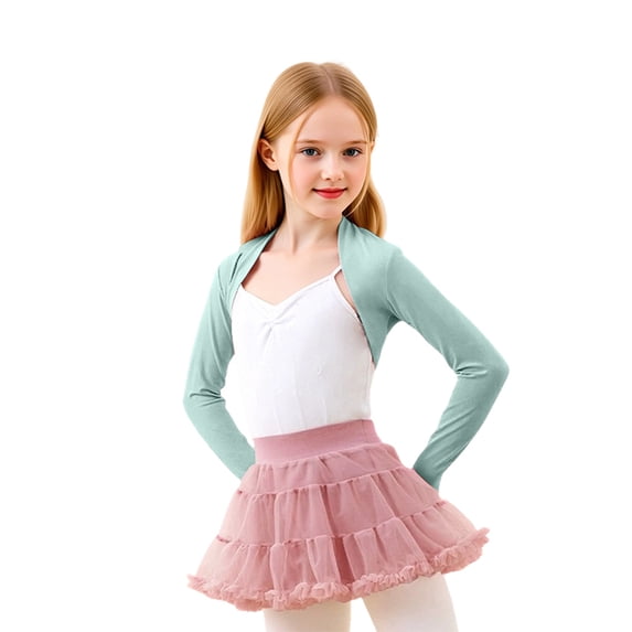 Y-Sunset Girls Ballet Long Sleeve Shrug, Lightweight Dance Cardigan, Breathable Cropped Wrap Top for Practice, Class & Layering(Green/6-7 Years)