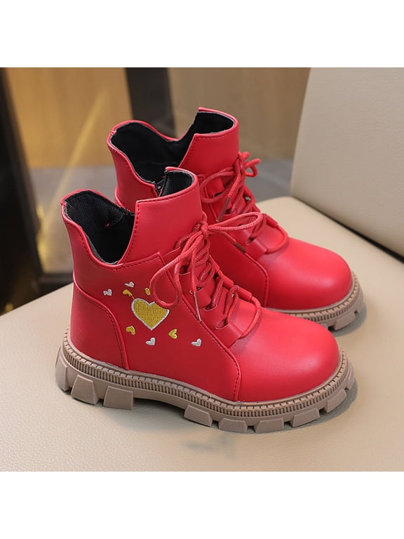 Girls Boots Ankle Boots Lace Up Waterproof Combat Shoes With Side Zipper for Toddler/Little Kid/Big Kid