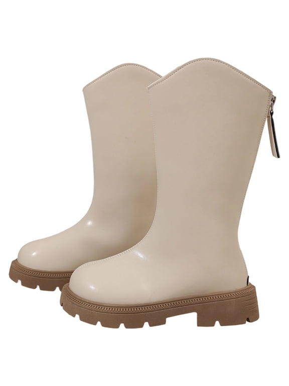 Girls Leather Lace Up Knee High Boots with Side Zipper Fashion Comfortable Round Toe Low Heel Combat Riding Boots Winter Tall Boots Little Kid/Big Kid