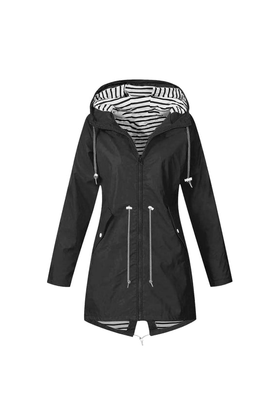 Girls Rain Jacket 2026 Lightweight Waterproof Windproof Rain Coat Drawstring Zip Up Windbreaker Outdoor Trench Coat (Black1/7-8 Years)
