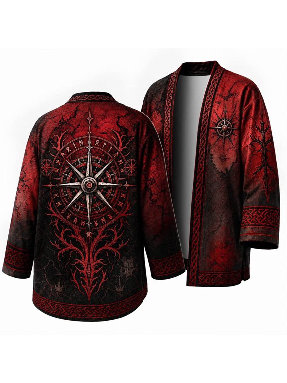 Halloween Jacket for Men, Vintage Long Hooded Cape Outerwear Mid Length Cardigan Jacket for Men Halloween Outfit /XXL