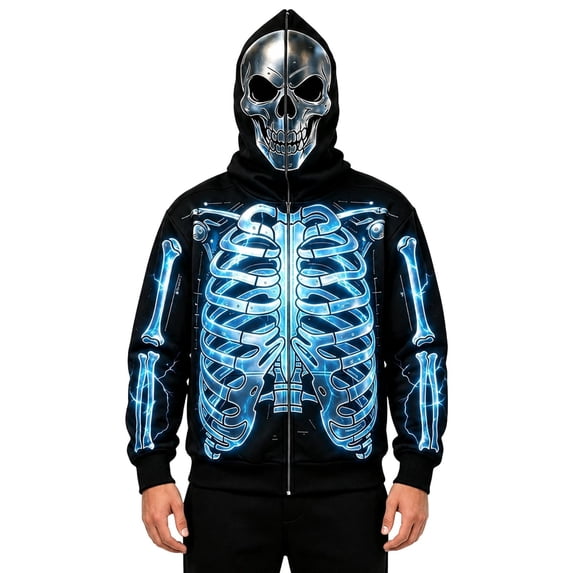 Y-Sunset Halloween Skeleton Hoodies for Men Big and Tall, Long Sleeve Mens Hoodies Graphic Design, Loose Fit Mens Hoodies Zip Up With Front Pockets for Outdoor Fall Winter