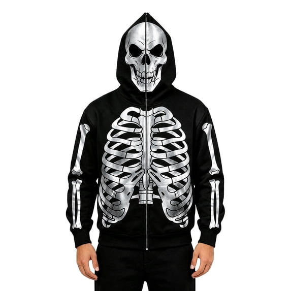 Y-Sunset Halloween Skeleton Hoodies for Men Big and Tall, Long Sleeve Mens Hoodies Graphic Design, Loose Fit Mens Hoodies Zip Up With Front Pockets for Outdoor Fall Winter