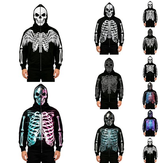 Y-Sunset Halloween Skeleton Hoodies for Men Big and Tall, Long Sleeve Mens Hoodies Graphic Design, Loose Fit Mens Hoodies Zip Up With Front Pockets for Outdoor Fall Winter