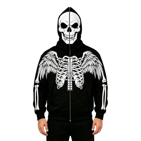 Y-Sunset Halloween Skeleton Hoodies for Men Big and Tall, Long Sleeve Mens Hoodies Graphic Design, Loose Fit Mens Hoodies Zip Up With Front Pockets for Outdoor Fall Winter