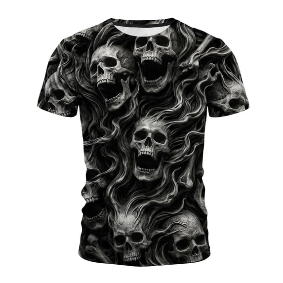 Y-Sunset Halloween T-Shirt for Men, Funny Skeleton Graphic Short Sleeve Crew Neck T-Shirt, Novelty Short Sleeve Crewneck Shirt
