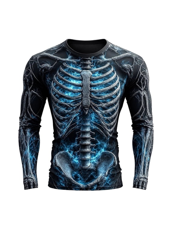 Halloween T-Shirt for Men, Funny Skeleton Graphic Short Sleeve Crew Neck T-Shirt, Novelty Short Sleeve Crewneck Shirt