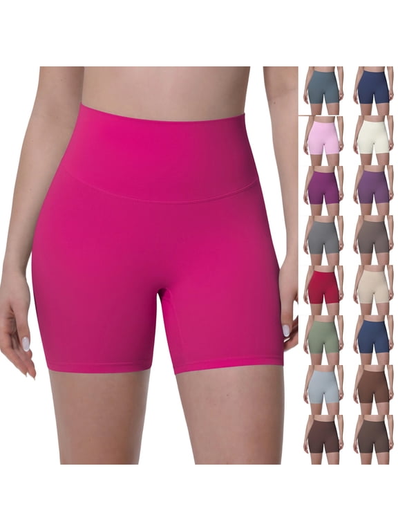 High Waisted Yoga Shorts for Women - Tummy Control Lifting Gym Workout Athletic Shorts Yoga Pants (Hot Pink/S)