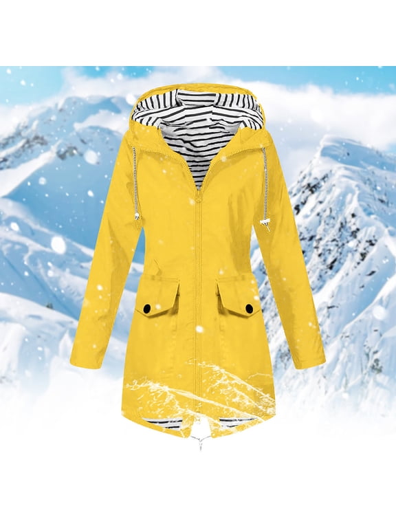 Jackets for Women Women's Mountain Waterproof Ski Jacket Windproof Rain Jacket Winter Warm Hooded Coat Outdoor Plus Size Tops Jacket Outwear for Women,4XL,Yellow