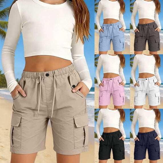 Y-Sunset Kids Cargo Shorts, Elastic Waist Lightweight Casual Shorts for Girls 2-15, Summer Athletic Shorts with Pockets(Khaki/2-3 Years)
