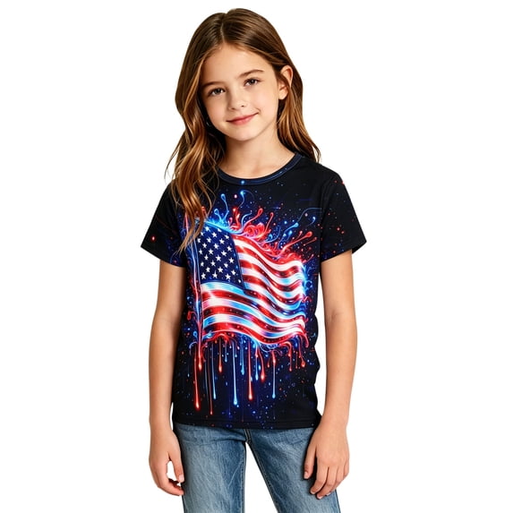 Y-Sunset Kids Patriotic American Flag Short Sleeve T-Shirt, Boys Girls 4th of July Tie Dye Star Stripes Tee, Casual Summer Patriotic Shirt for Ages 4-13(Multicolour5/4-5 Years)