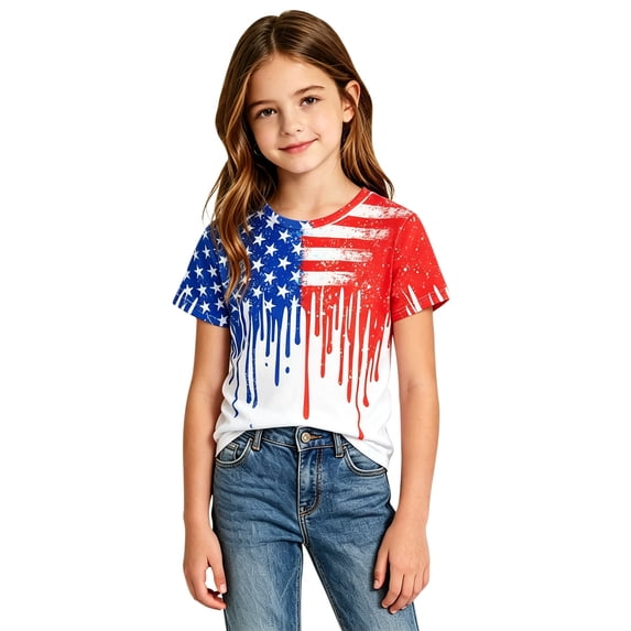 Y-Sunset Kids Patriotic American Flag Short Sleeve T-Shirt, Boys Girls 4th of July Tie Dye Star Stripes Tee, Casual Summer Patriotic Shirt for Ages 4-13(Multicolour3/1-2 Years)
