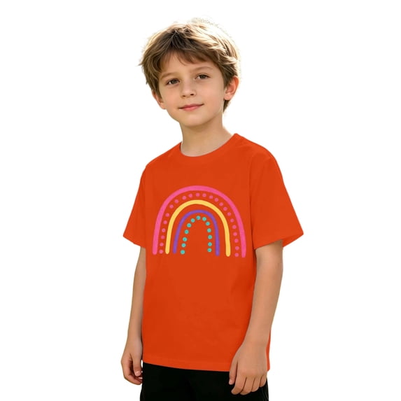 Y-Sunset Kids Rainbow Graphic T-Shirt, Boys Girls Short Sleeve Casual Tee, Soft Breathable Summer Top for Ages 1-14(Orange/7-8 Years)