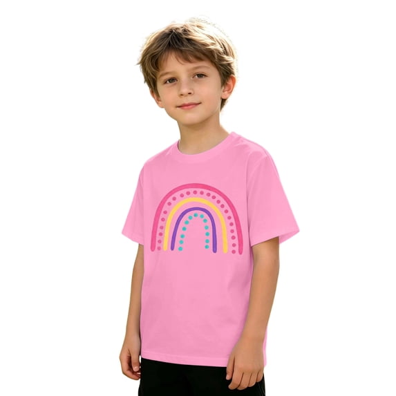 Y-Sunset Kids Rainbow Graphic T-Shirt, Boys Girls Short Sleeve Casual Tee, Soft Breathable Summer Top for Ages 1-14(Pink/11-12 Years)