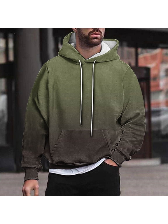 Long Sleeve Hoodies for Men Pullover Big & Tall Gradient Sweatshirts M-4X Plus Size Casual Basic Loose Comfort Hoodie Tops with Front Pocket,L