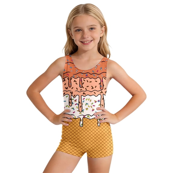 Y-Sunset One Piece Swimsuit for Girls 5-16Y Gymnastics Leotards Crewneck Sleeveless Back Cross Strap Bathing Suit Swimwear 11-12Y&Brown1