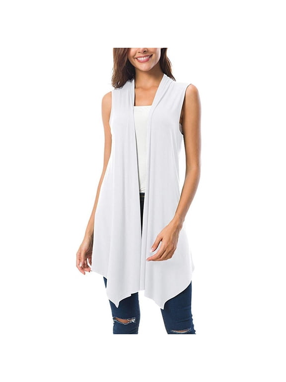 Sleeveless Cardigan Women Summer Lightweight Open Front Soft Long Duster Vest Asymmetric Hem,S,White