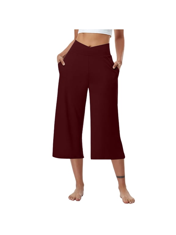 Summer Plus Size Capris for Women Casual Loose Soft Solid Color Mid Waist Pants Trousers S-3XL,2XL,