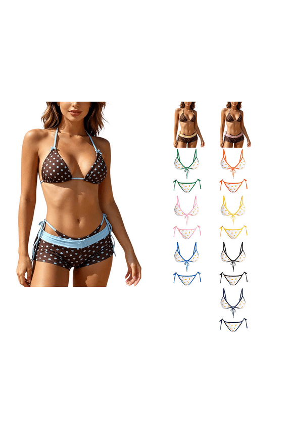 Summer Print Reversible Triangle Halter Bikini Set, Women's 4th Of July Hotdog Print Summer Swimsuit 2-in-1 Bathing Suit(Blue1/L)
