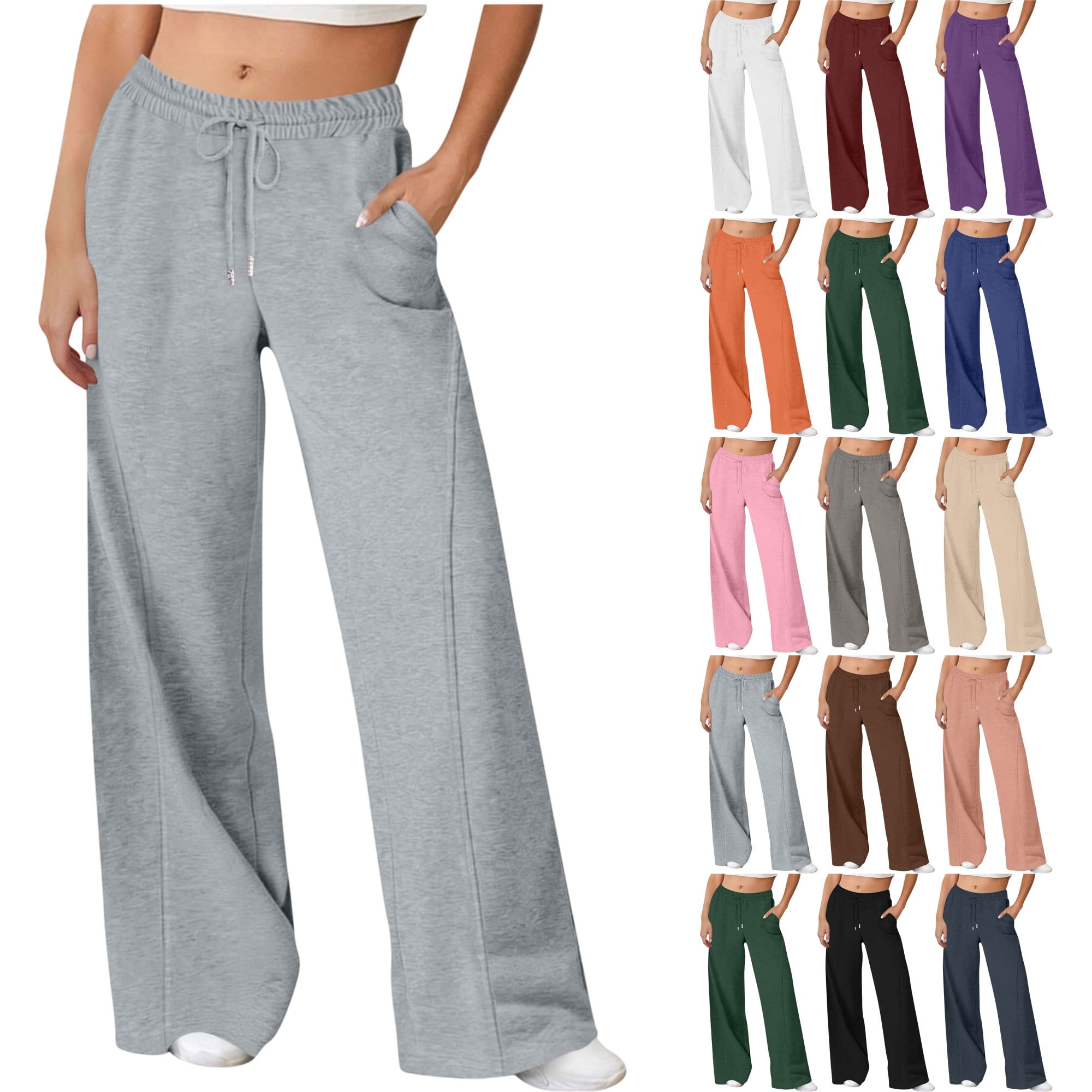 Y-Sunset Sweatpants for Women Solid Color Elastic Waist Sports And ...