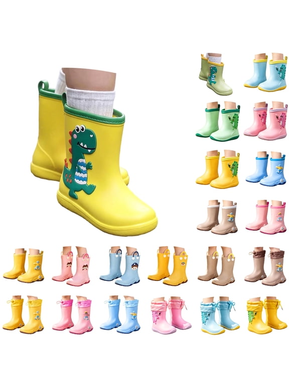 Toddler Rain Boots Waterproof Non- Lightweight Cartoon Kids Rain Boots for Boys Girls Soft Water Shoes Easy-on Flexible Durable Outdoor Shoes 7 Toddler&Yellow#01