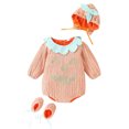 thumbnail image 1 of Y-Sunset Unisex 3 Piece Halloween Pumpkin Outfit Set, Long Sleeve Crinkle Fabric Lined Romper Matching Hat Booties, For Trick Or Treat Holiday Photo (Orange4/12-18 Months), 1 of 9