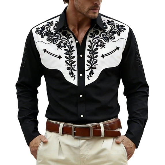 Y-Sunset Western Shirts for Men Cowboy Pearl Snap Long Sleeve 3D Print Country Shirts Casual Work Slim Fit Button Down Outfits