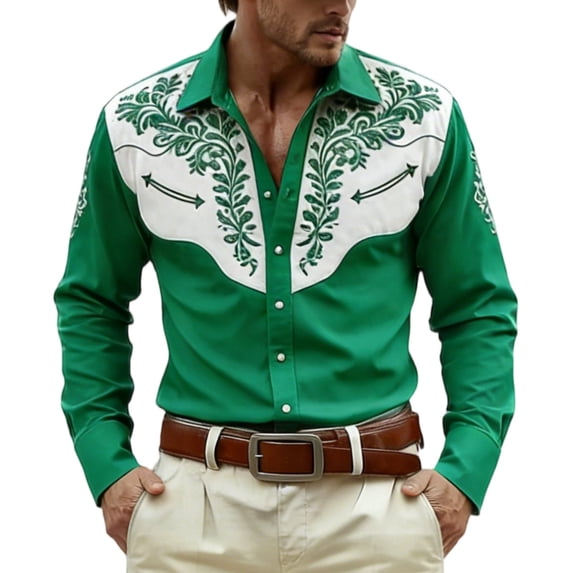 Y-Sunset Western Shirts for Men Cowboy Pearl Snap Long Sleeve 3D Print Country Shirts Casual Work Slim Fit Button Down Outfits