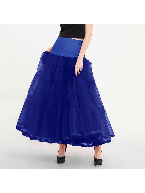 Women'S Hemline Puffy Skirt Women'S Solid Color High Waisted Mesh with a Large Hemline Puffy Skirt and Half Skirt,XXL,Blue