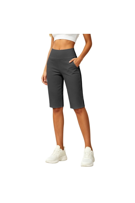 Women's Bermuda Long Shorts Knee Length with Pockets High Waisted Shorts for Women Lounge Walking Athletic(Black/XXL)