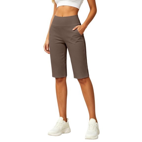 Y-Sunset Women's Bermuda Long Shorts Knee Length with Pockets High Waisted Shorts for Women Lounge Walking Athletic(Coffee/XXL)