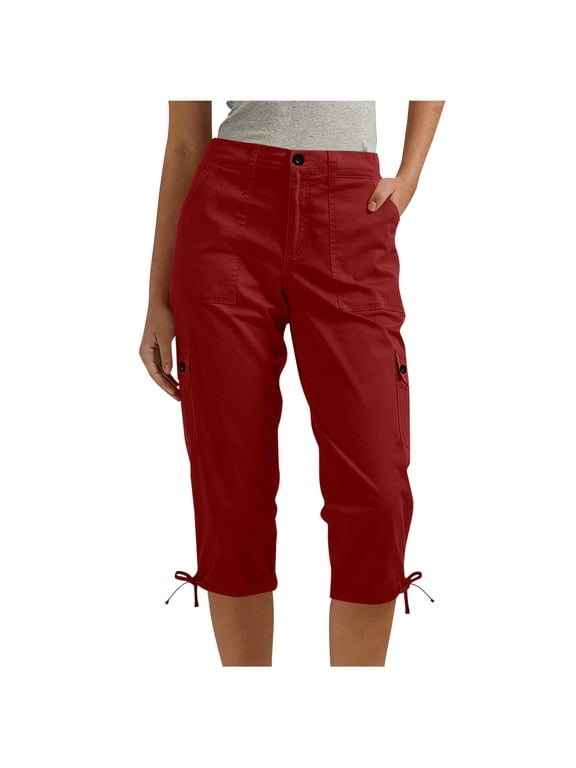 Women's Cargo Capris Button Waist Hiking Travel Pants Lightweight Outdoor Casual Work Capri Pants with Pockets,2XL,