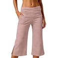 thumbnail image 1 of Y-Sunset Women's Fold Over Capri Pants - Low Rise Wide Leg Gaucho Pants Summer Casual Cropped Yoga Pants Lounge Bottoms(Pink/XXL), 1 of 9