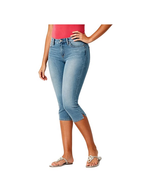 Women's High Waist Slim Split Hem Stretch Denim Capri Jeans, Solid Color Cropped Jean Pants for Summer Daily Casual Wear(Sky Blue/M)