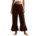 thumbnail image 1 of Y-Sunset Women's High Waisted Wide Leg Pants - Drawstring Ruffle Hem Capri Trousers Pleated Bell Bottoms with Pockets for Summer(Brown/L), 1 of 9