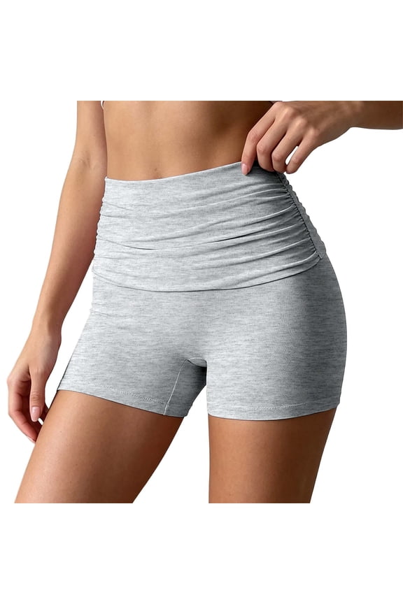 Women's High Waisted Yoga Shorts - Ruched Waist Seamless Workout Shorts, Lifting Non See-Through Athletic Shorts for Gym Pilates & Everyday Wear(Grey/XL)