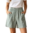 thumbnail image 1 of Y-Sunset Women's Linen Blend Shorts, Elastic High Waisted Wide Leg Bermuda Shorts with Pockets, Casual Summer Beach Shorts for Everyday Wear(Green/L), 1 of 5