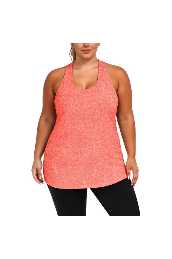 Women's Plus Size Athletic Tank Tops Cross Backless Racerback Workout Yoga Running Sleevelss Shirts(Orange/XXL)