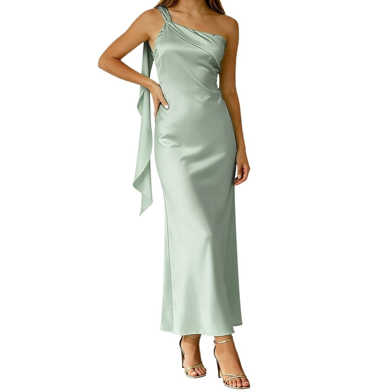 Y-Sunset Women's Satin One Shoulder Maxi Dress