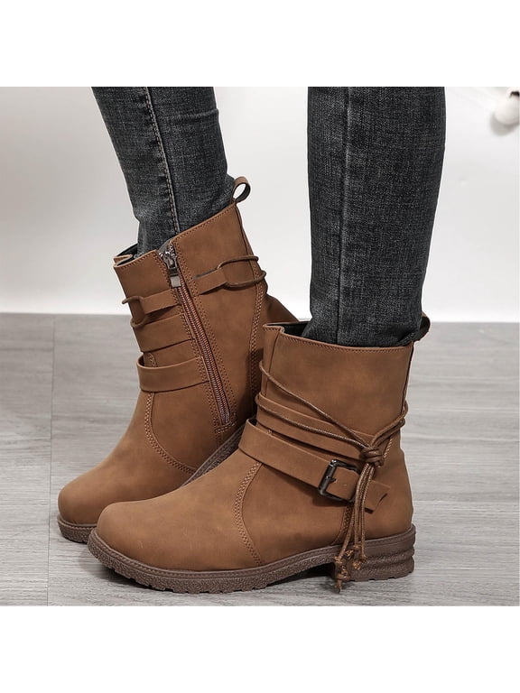 Womens Boots,Womens Shoes,Fall Low Heel Mid-Calf Winter,Brown,6