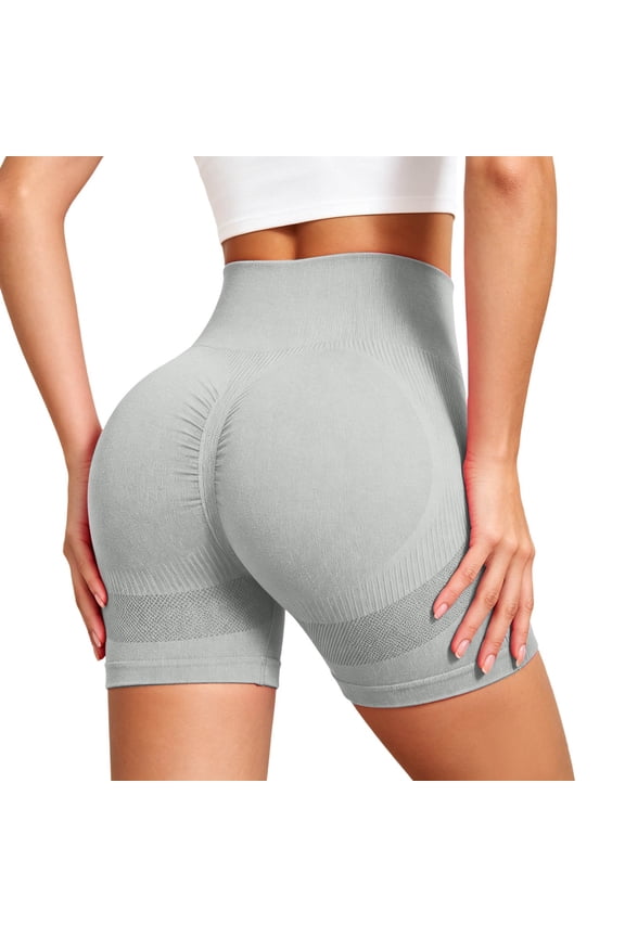 Womens Gym Workout Shorts Seamless Lifting Biker Shorts Soft Stretchy Yoga Shorts for Women(Light Gray/L)