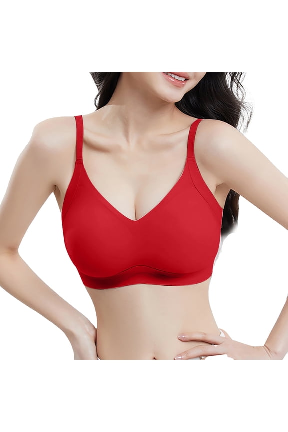 Womens Large Size Smooth Bra Push Up for Small Chest Thickened Anti Sagging Flat Chest Enhancer Bra(Red/38)