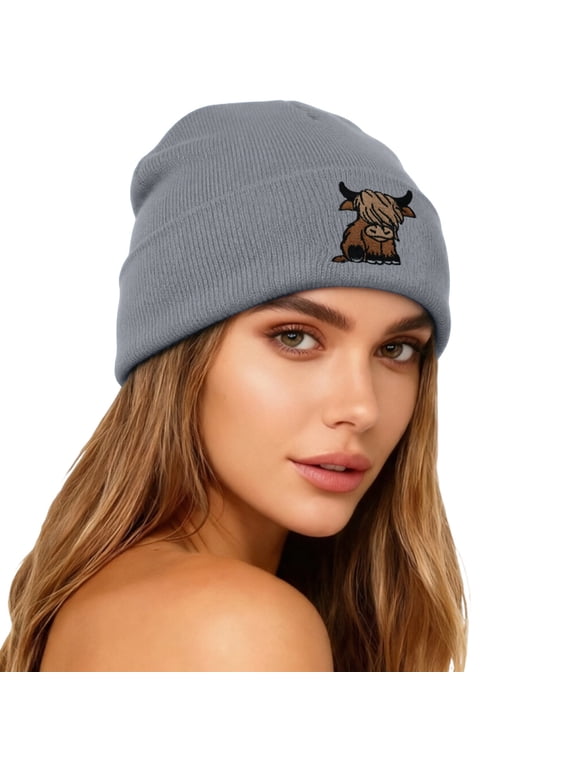 Yak Embroidery Stretch Knit Beanie Hat for Men Women Student Big Kids Winter Warm Watch Cap Hats
