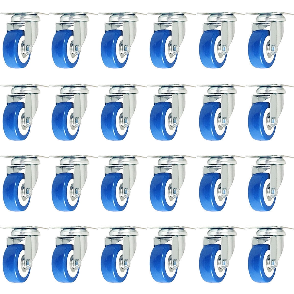 Y&Y Decor 24 Pack Caster Swivel Plate On Blue Polyurethane Wheels 2" size wheels