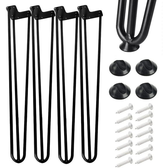 Y&Y Decor 28 Inch Heavy Duty Hairpin Furniture Legs 1/2" Thick, Metal Home DIY Projects for Nightstand, Coffee Table, Desk, etc with Rubber Floor Protectors Black 4PCS