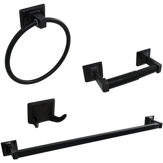 Y&Y Decor 4Piece Bathroom Hardware Set with Towel Bar, Ring, Toilet